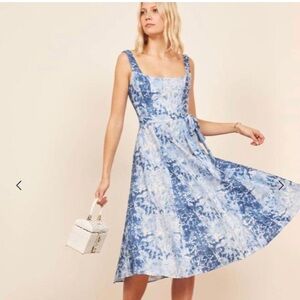 Reformation Tie Dye blue dress 100% linen